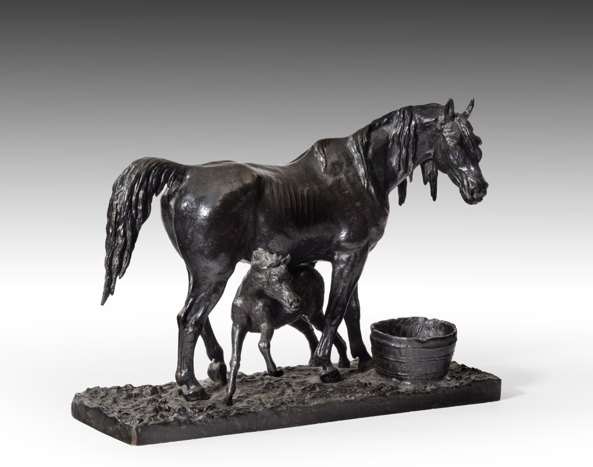 19th century bronze horse and foal stamped FRATIN.